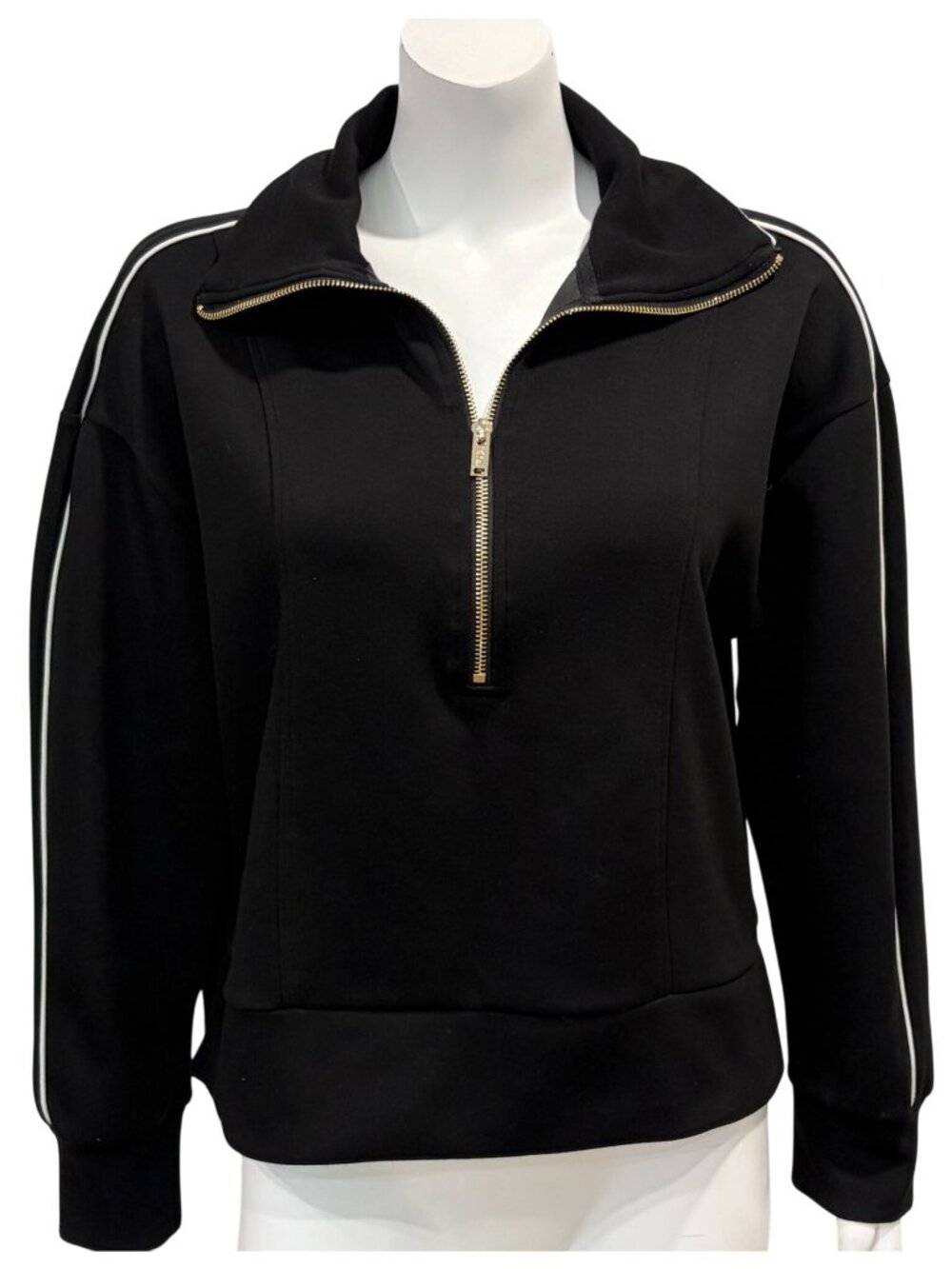 Elie Tahari Half Zip Pullover Sweatshirt Womens L White Piping Soft Comfy